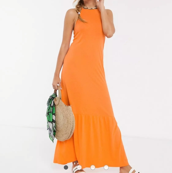 ASOS Dresses & Skirts - ASOS orange casual maxi dress with halter neck and peplum hem